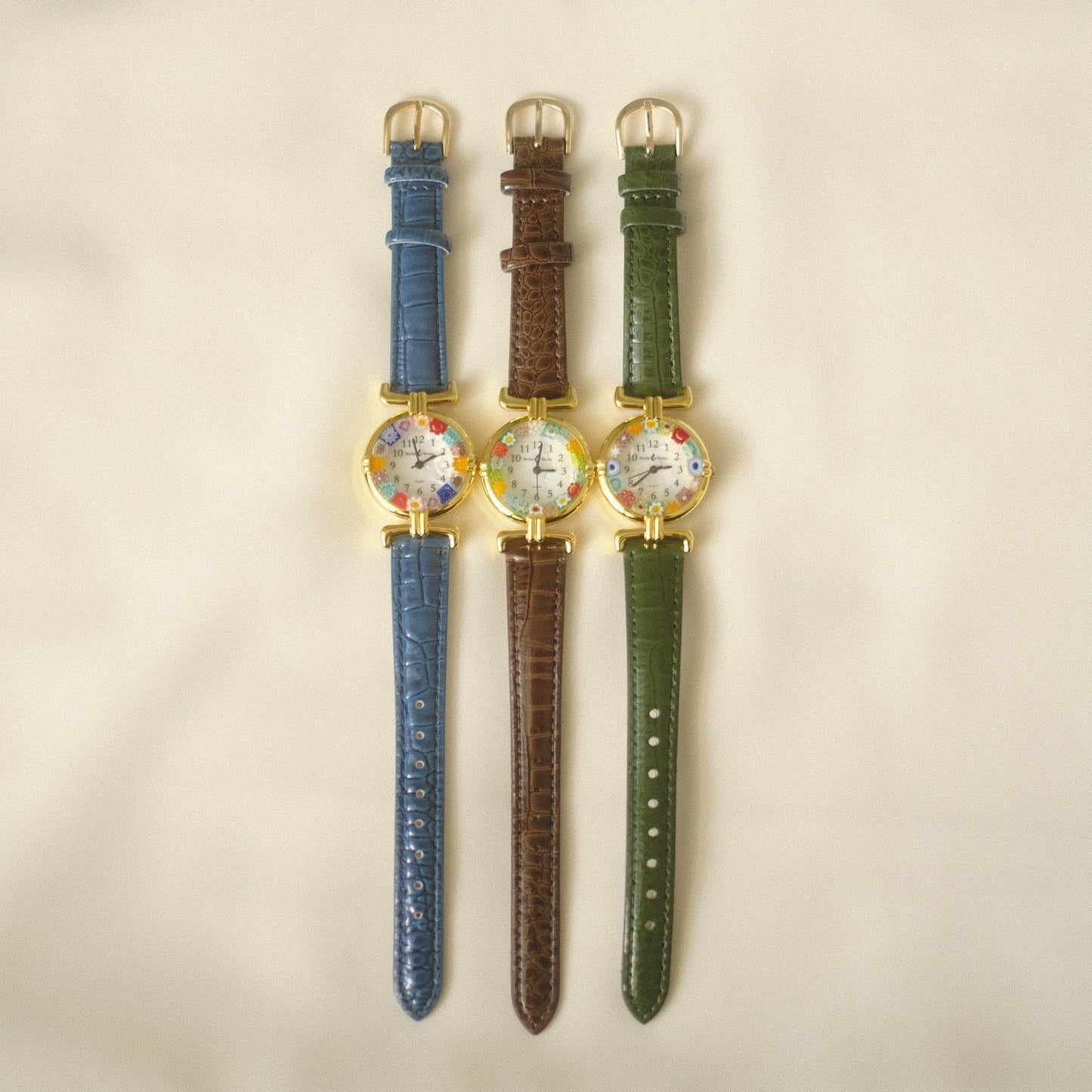 Murano Millefiori Watch With Leather Band - Navy