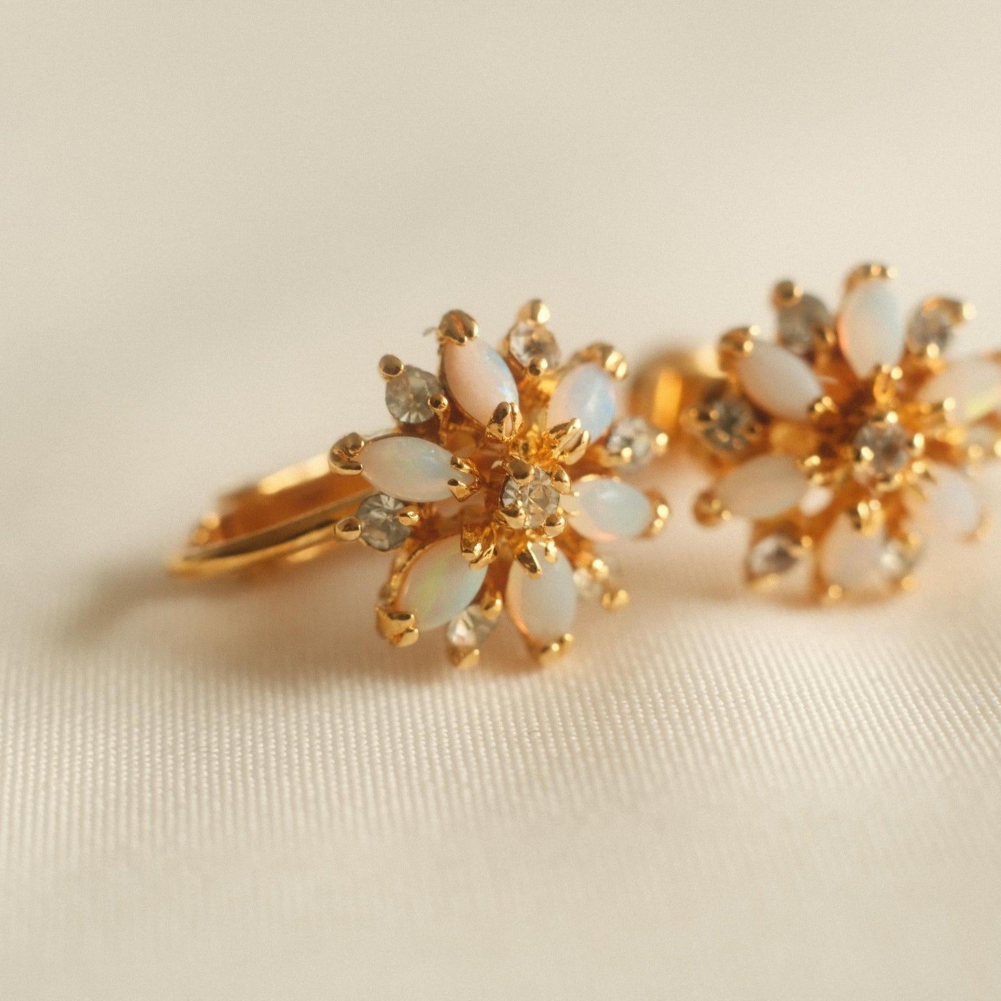 "Ethereal Glow" White Opal Floral Motif Earrings