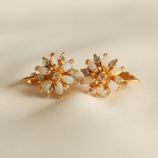 "Ethereal Glow" White Opal Floral Motif Earrings