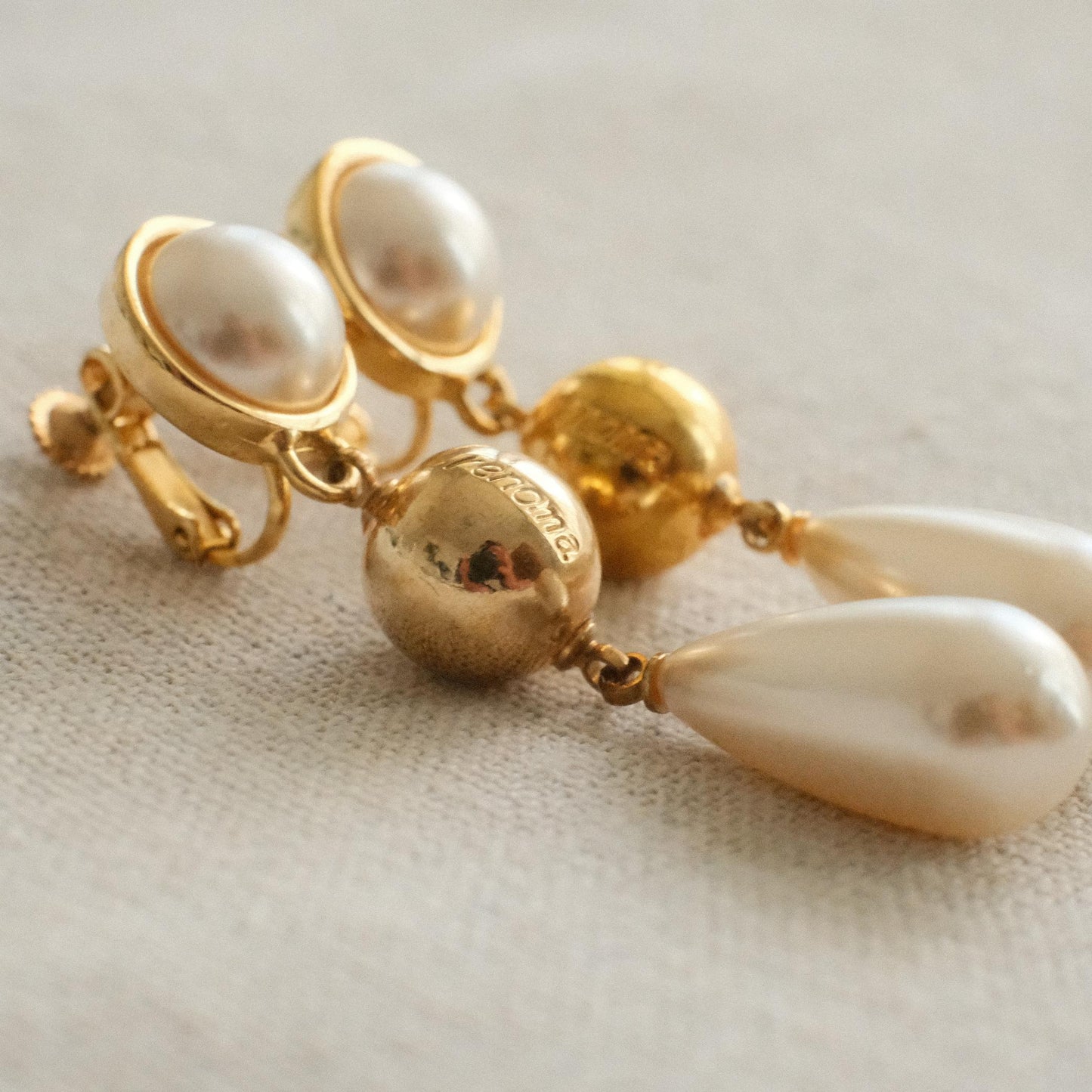 Vintage Renoma Pearl Drop Clip-on Earrings
