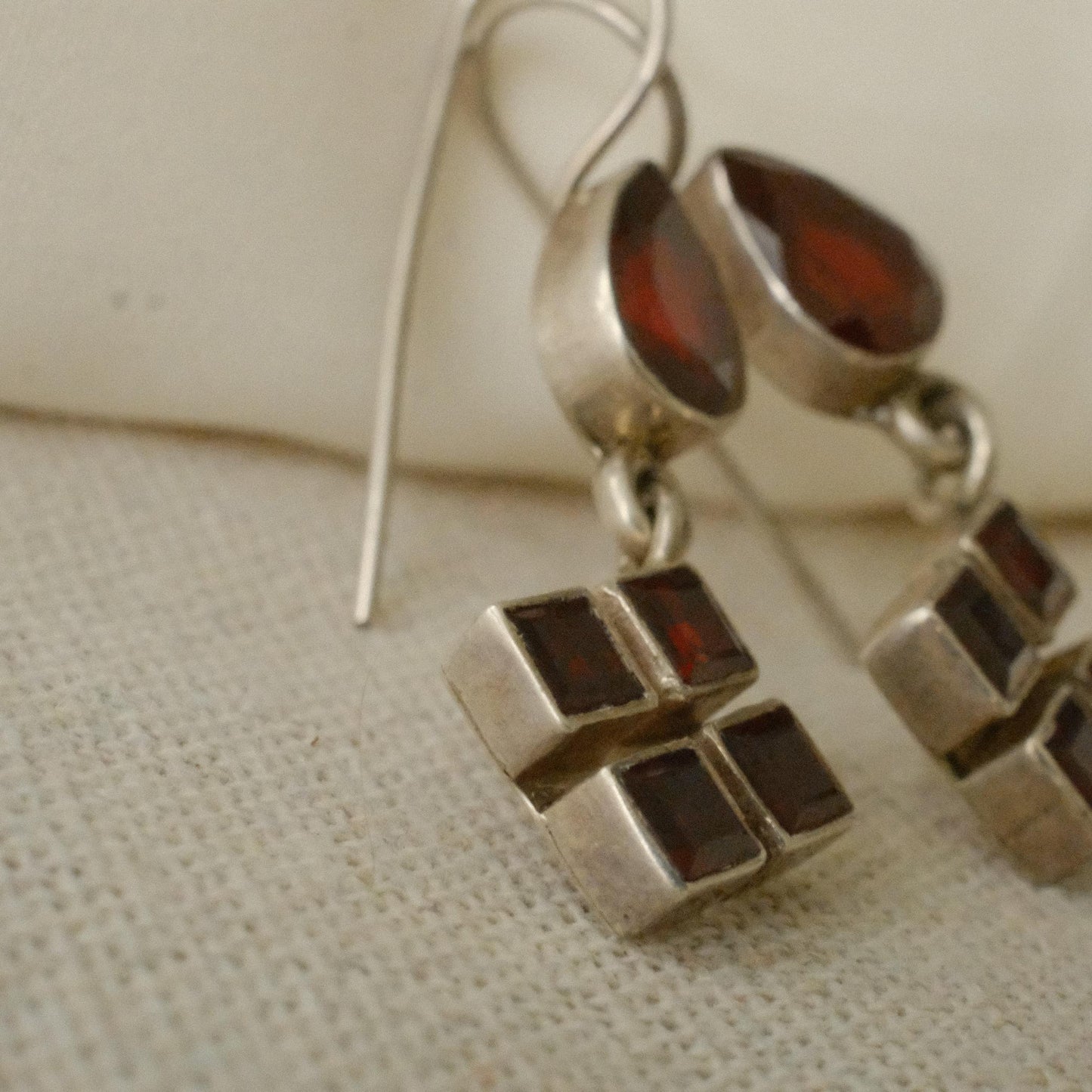 Vintage Red Stone Silver Post Earrings