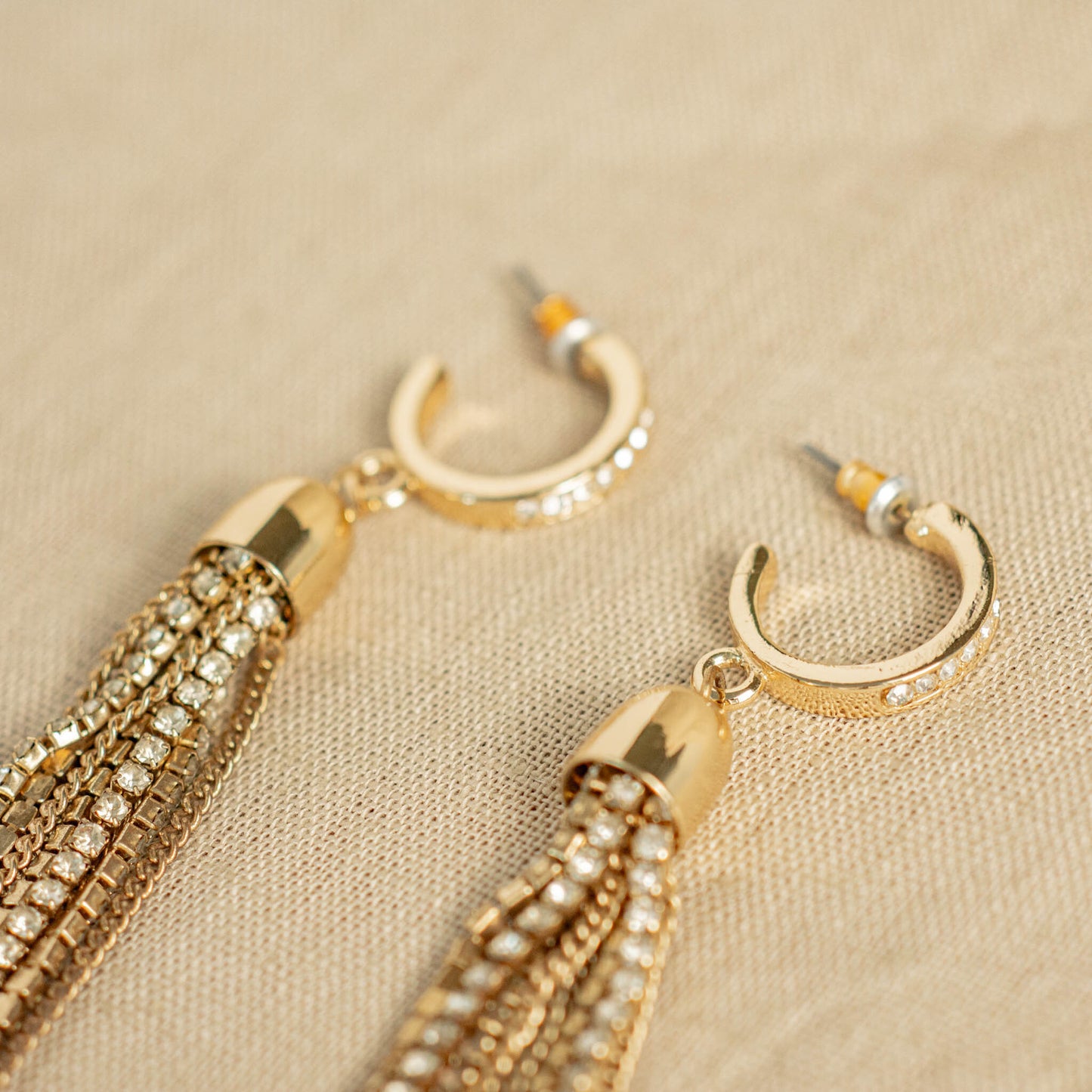 Vintage Gold Fringe Long Drop Post Earrings