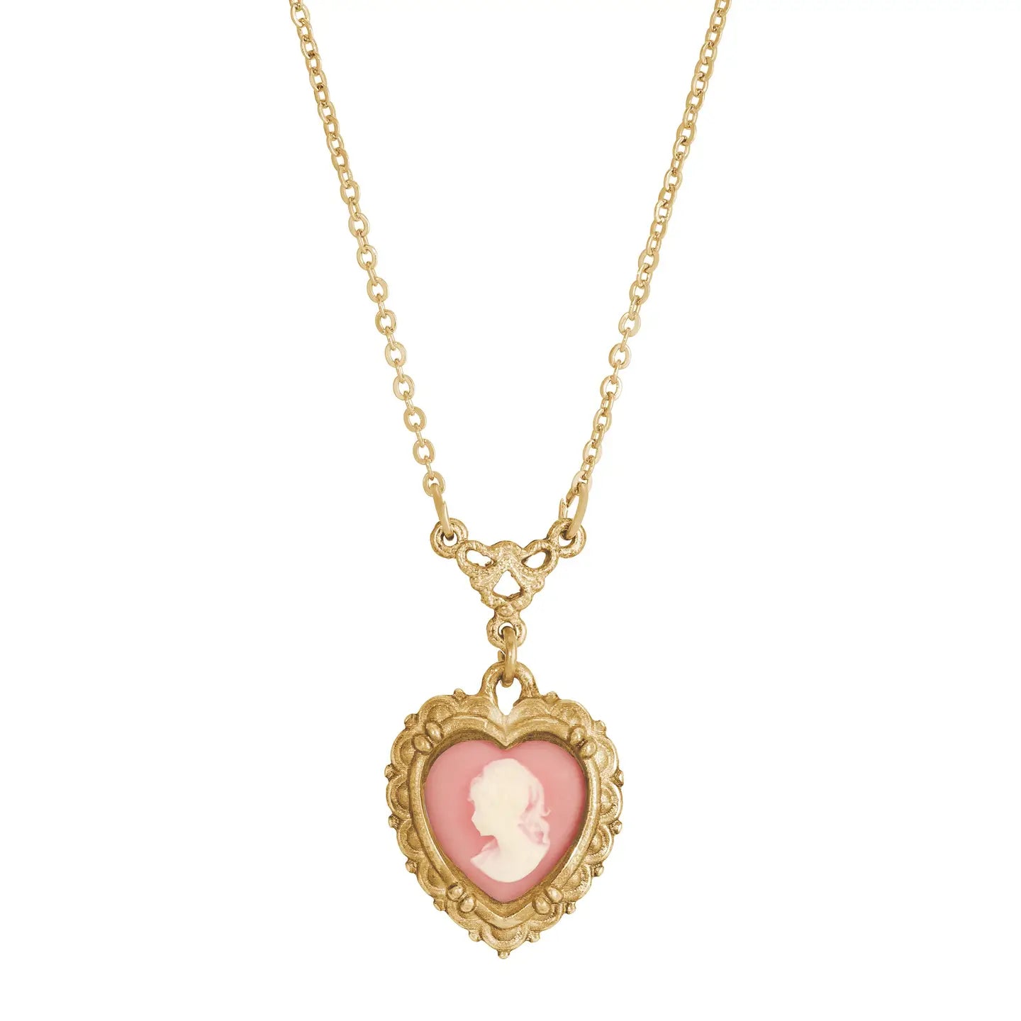 ピンクハート カメオ ペンダントネックレス Pink Heart Cameo Pendant Necklace