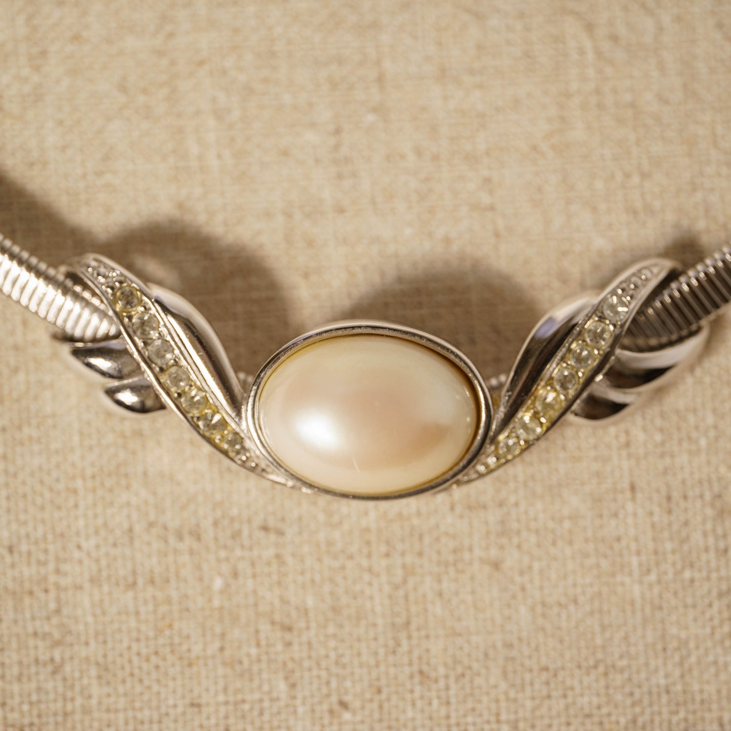 Vintage Monet Leaf & Pearl Choker Necklace