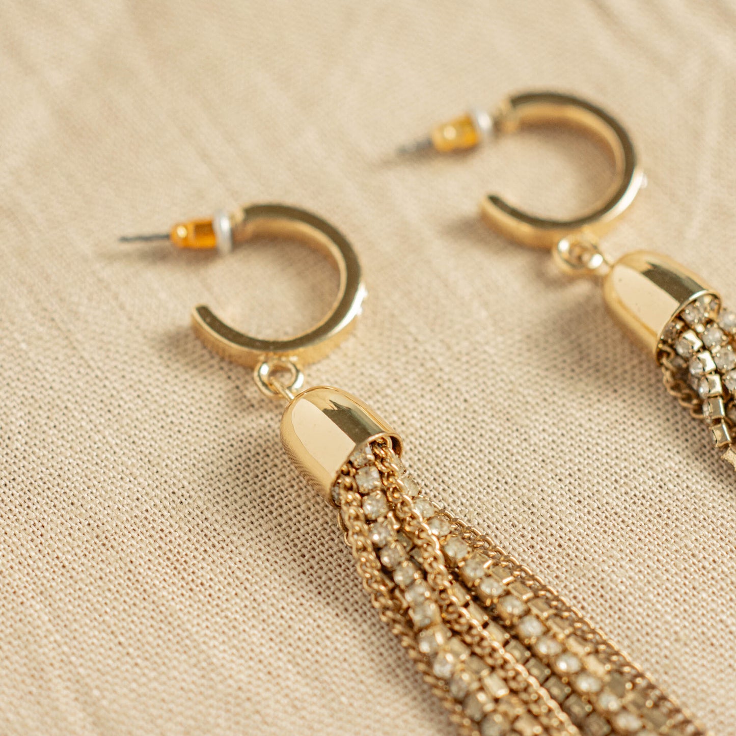Vintage Gold Fringe Long Drop Post Earrings