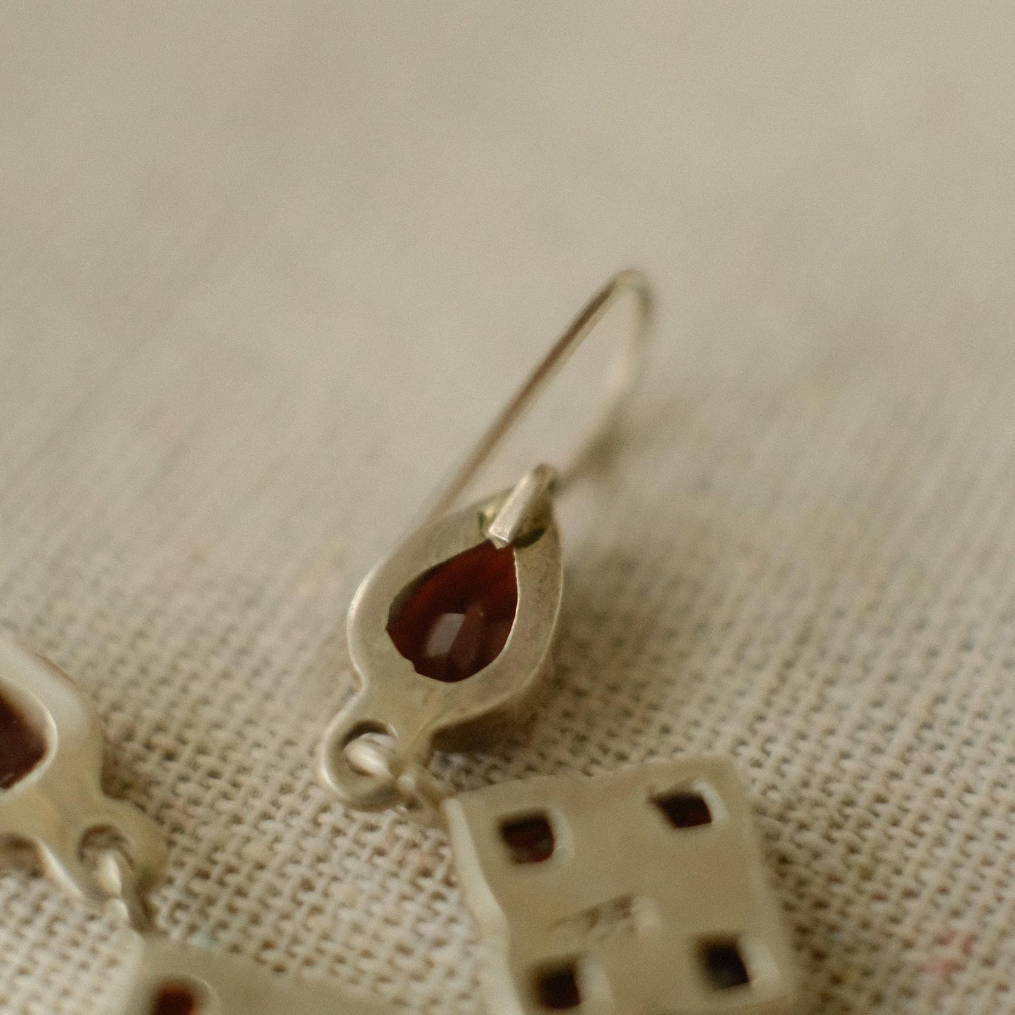 Vintage Red Stone Silver Post Earrings