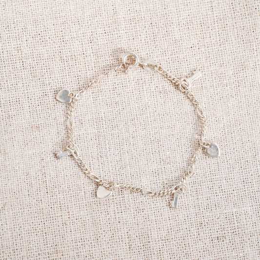 Vintage Italian Sterling Silver Heart&Key Bracelet